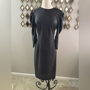 Halston Heritage Metallic Charcoal Long Sleeve Dress
